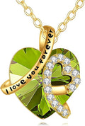 KECHO 14K Real Gold I Love You Forever Necklace Solid Yellow Gold Heart Birthstone Crystal Pendant Jewelry Birthday Mother's Day Anniversary Christmas Gifts for Women