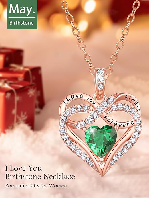 Infinity Rose Gold Valentines Heart Birthstone Necklace for Women,I Love You Always and Forever Jewelry,Valentines Anniversary Birthday Gifts for Her Wife Mom Grandma Daughter