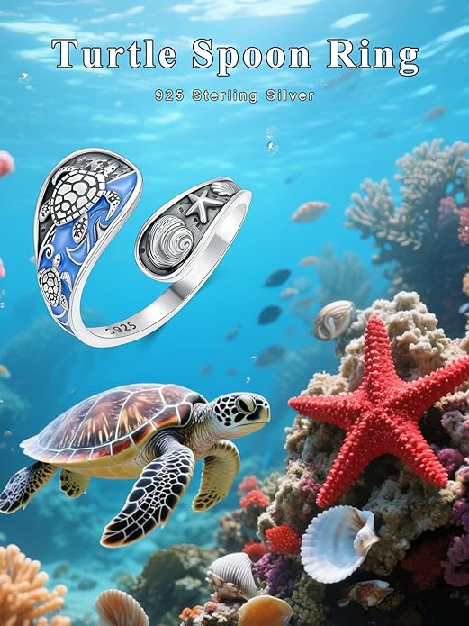 Midari Sun and Moon/Bee/Celtic/Life of Tree/Lotus Spoon Ring for Women 925 Sterling Silver Adjustable Ring Open Ring for Women Men Halloween Birthday Gift