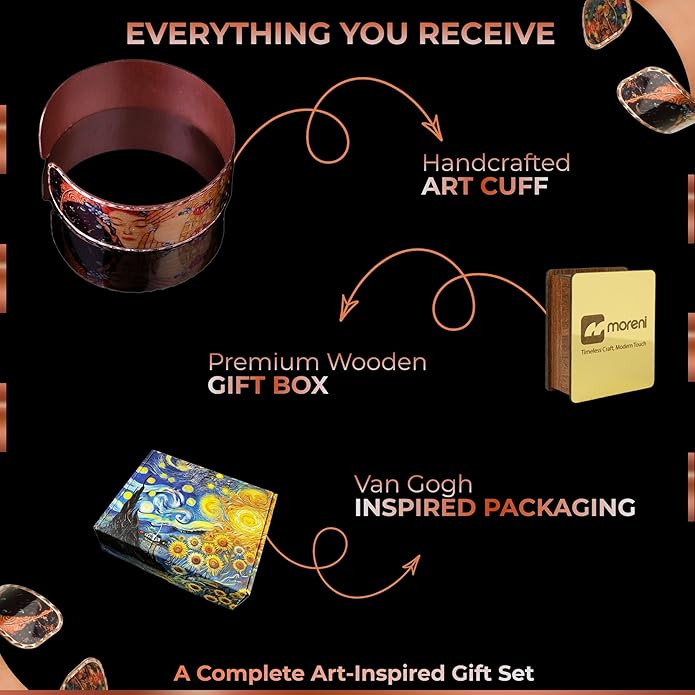 Moreni Copper Bracelet for Women with Wooden Gift Box – Art-Inspired Elegant & Timeless Handmade Jewelry Gift