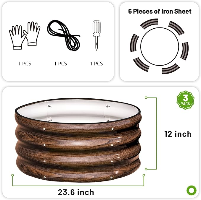 3 Pcs 2x2x1ft Round Galvanized Raised Garden Bed Kit Outdoor, Metal Planter Box - Image 4