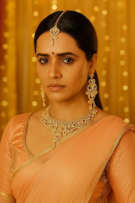 Touchstone Indian jewelry set for women bollywood gold jewellery wedding outfits necklace sets earrings bridal maang tikka fancy costume girls big desi accessories rhinestone in gold or silver tone