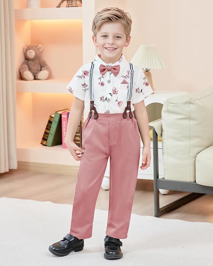 nilikastta Boy Suit Toddler Boy Outfit Boy Dress Shirt with Bowtie/Suspender Pants Gentleman Wedding Outfits 1-10 Years