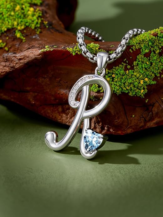 Valentines Day Gifts for Women Alphabet A to Z Initial Birthstone Pendant Necklaces for Women - 18k White Gold Plated Personalized Name Jewelry Valentine Mothers Day Birthday Gifts for Women Her Girlfriend