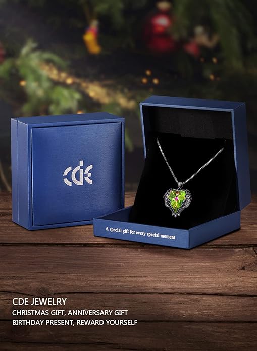 CDE Valentines Day Gifts for Women Angel Wings Necklace for Women with Birthstone, Love Heart Silver Tone/Gold Tone Pendant, Ideal Anniversary or Birthday Jewelry Gifts for Wife Girlfriend Her