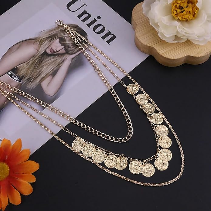 Pirate Necklace Chunky Gold Necklace for Women vintage Pirate Coin Pendant Necklace Fashion Chunky Chain Choker Necklaces Pirate Costume Women Men Jewellery