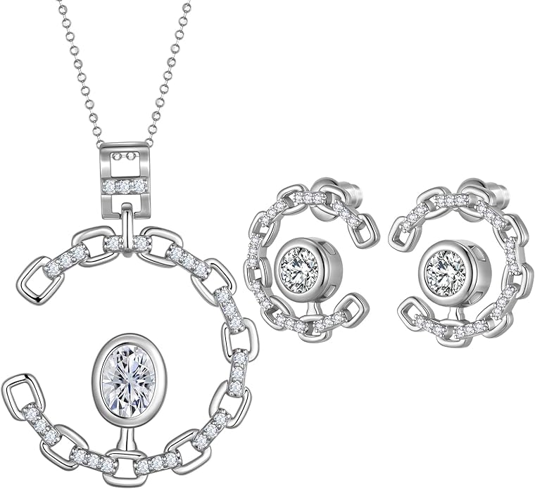 Elegant C-Shaped Crystal Necklaces/Stud Earrings Set with Birthstone Jewelry Set Silver Plated Fashion Jewelry for Women CS0003