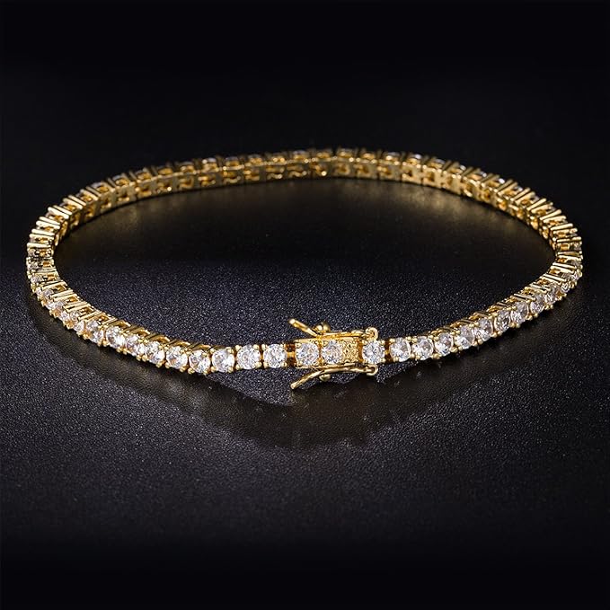 Gemsme 18K Gold Plated 3.0 Cubic Zirconia Classic Tennis Bracelet for Women and Men 7.5 Inch