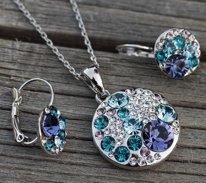Leafael Ocean Bubble Women's Crystal Jewelry Set Costume Fashion Pendant Necklace Earring, Silver Tone or 18K Rose Gold Plated, 18" + 2", Birthday Gifts for Women