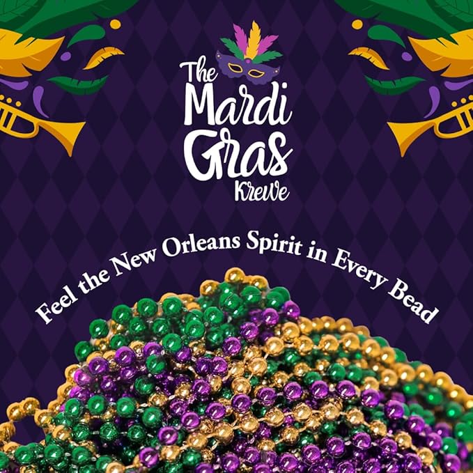 THE MARDI GRAS KREWE - Beads Necklaces Mardi Gras 72 Pack, 6 Dozen 33" 7mm - Party Favors, Parades, Bulk Decorations, Costumes, Festivals, Events - Orange