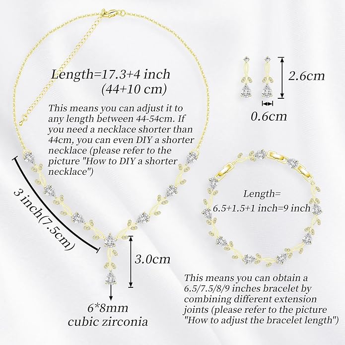 GZWHD Wedding Jewelry Sets for Bride Bridesmaid Women Cubic Zirconia Necklace Earrings Bracelet Set Gift for Mother Friend Wife Daughter Sister Party Prom Jewelry
