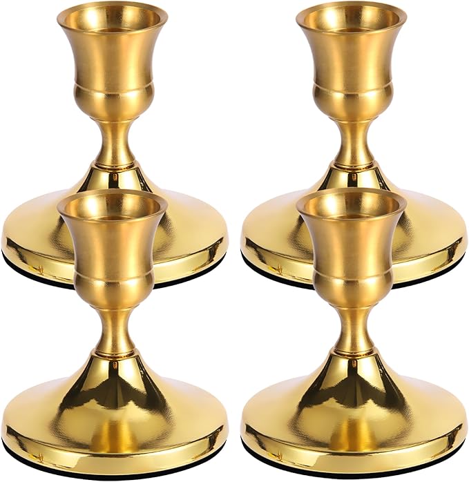 4 Pcs Brass Gold Taper Candle Holders, Vintage Metal Candlestick Holders Set by NCJXWZ