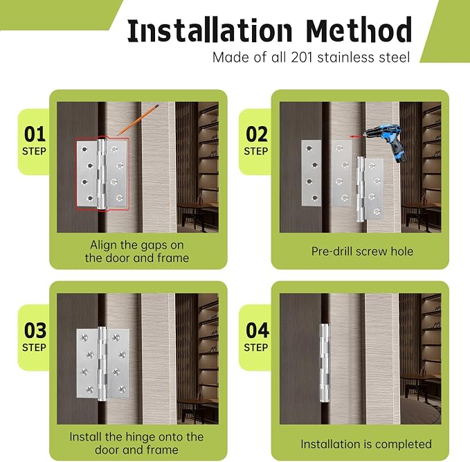 3Pcs Stainless Steel Door Hinges 4 Inch, Heavy Duty Ball Bearing Hinges - Image 6