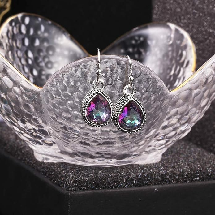 12 Pairs Teardrop Druse Crystal Drop Dangle Earrings for Women Cubic Zirconia Huggie Hoop Earring Jewelry Set Christmas Gifts
