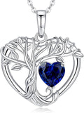 Tree of Life Necklaces for Women 925 Sterling Silver Heart Pendant Birthstone Necklace Created Gemstone Jewelry for Her, 18"+2"