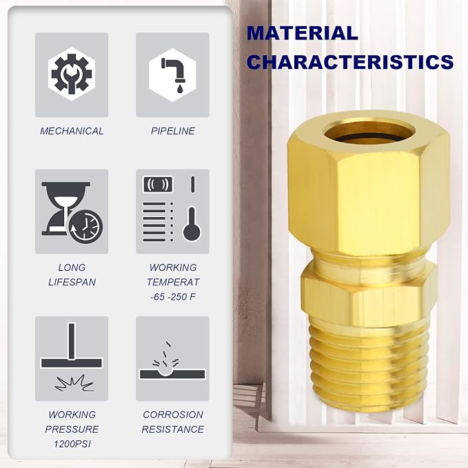 ChillWaves Brass Compression Tube Fitting, 3/16" OD x 1/8" NPT Male Compression - Image 5