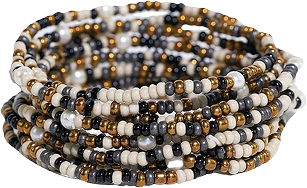 INK + ALLOY 10-Strand Stacking Beaded Bracelets for Women – Mixed Patterns Bracelet Stack - Adjustable Stretch Fit - Handmade Boho Bracelets for Women - Perfect for Any Occasion