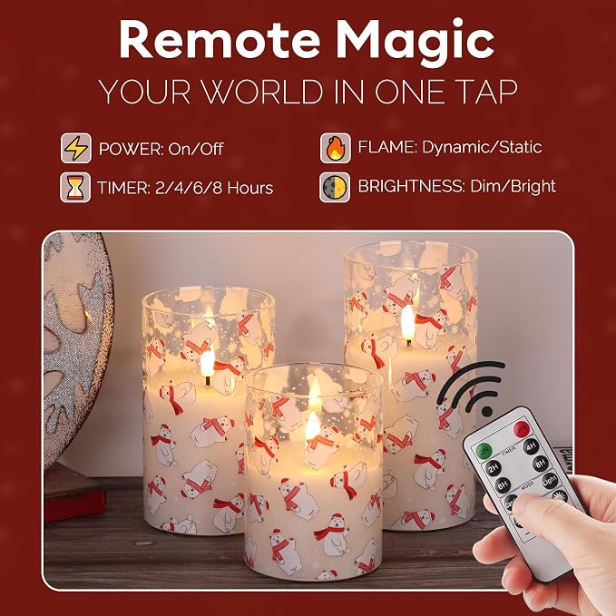 Christmas Glass Flameless Pillar Candles - Image 4