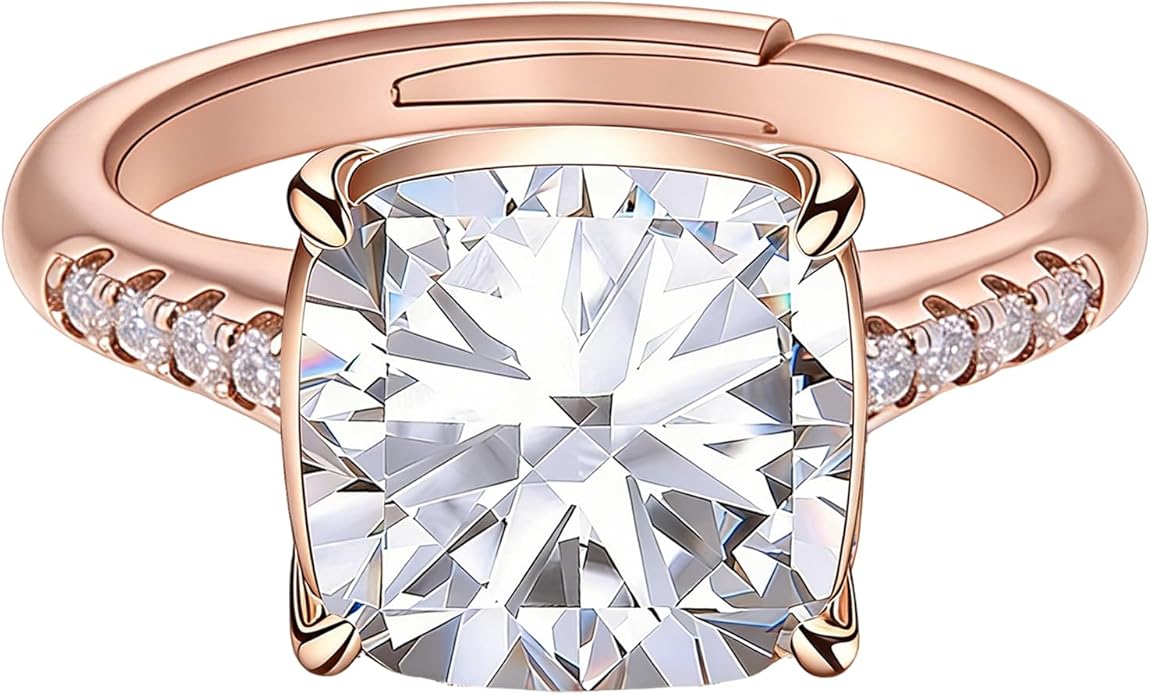 Engagement Rings for Women, Wedding Band for Women，Brilliant D Color VVS1 Clarity Lab Created Rings 14K White Gold Vermeil Ring for Women Jewelry Gifts Adjustable Ring 4-10