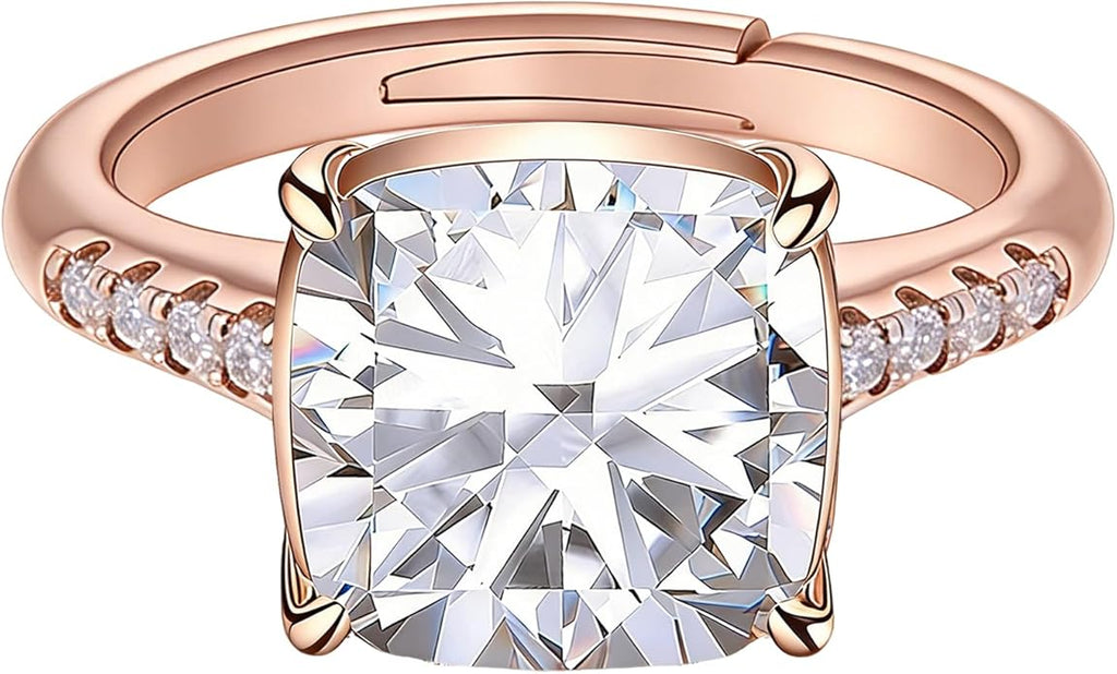 Engagement Rings for Women, Wedding Band for Women，Brilliant D Color VVS1 Clarity Lab Created Rings 14K White Gold Vermeil Ring for Women Jewelry Gifts Adjustable Ring 4-10