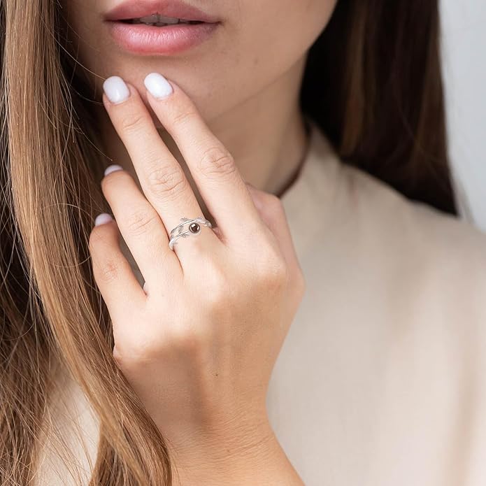 PRAYMOS 925 Sterling Silver Leaf Ring White Opal Moonstone Rings Adjustable Open Ring for Women with Jewelry Box Size 7-9