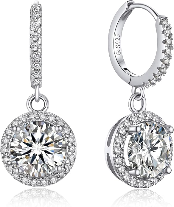 MomentWish Dangle Earrings for Women-925 Sterling Silver Moissanite Earring, Women's Gift for Valentine Birthday, D Color VVS1 Dancing Moissanite Hoops