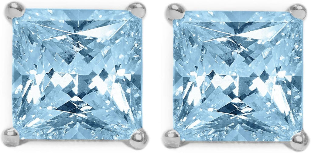 14K White Gold Moissanite Earrings Men & Women, Solid Gold Simulated Diamond and Lab Diamonds Studs for Men & Women, 1ct - 2ct Round, Princess, Heart, Halo Cut, Dangle, Lever or Screw Back Earrings, VVS1, D Color, Pink or Blue - Luxury Gift Box