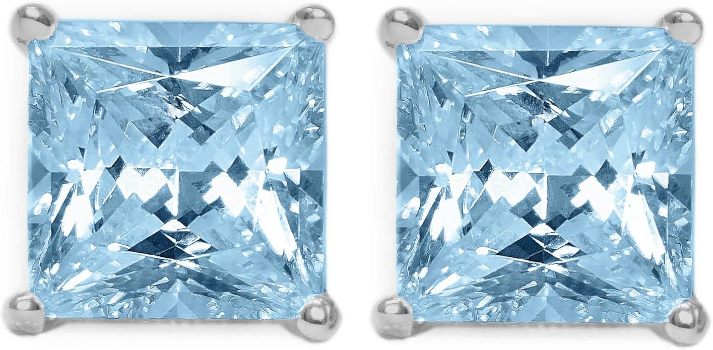 14K White Gold Moissanite Earrings Men & Women, Solid Gold Simulated Diamond and Lab Diamonds Studs for Men & Women, 1ct - 2ct Round, Princess, Heart, Halo Cut, Dangle, Lever or Screw Back Earrings, VVS1, D Color, Pink or Blue - Luxury Gift Box