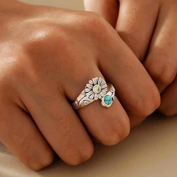 Spoon Rings for Women 925 Sterling Silver Sunflower Adjustable Thumb Spoon Rings Celtic Knot Promise Engagement Statement Boho Vintage Finger Open Antique Rings Jewelry