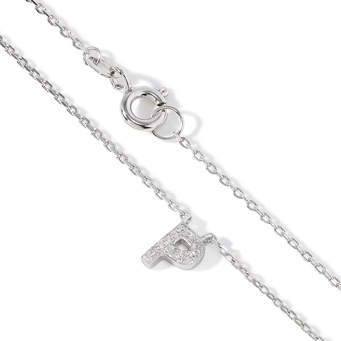 JTV Sterling Silver Initial Necklace for Women, 0.13 CTW White Cubic Zirconia Letter Pendant, Rhodium-Plated, Personalized Monogram Jewelry, Gift Box Included, 18”
