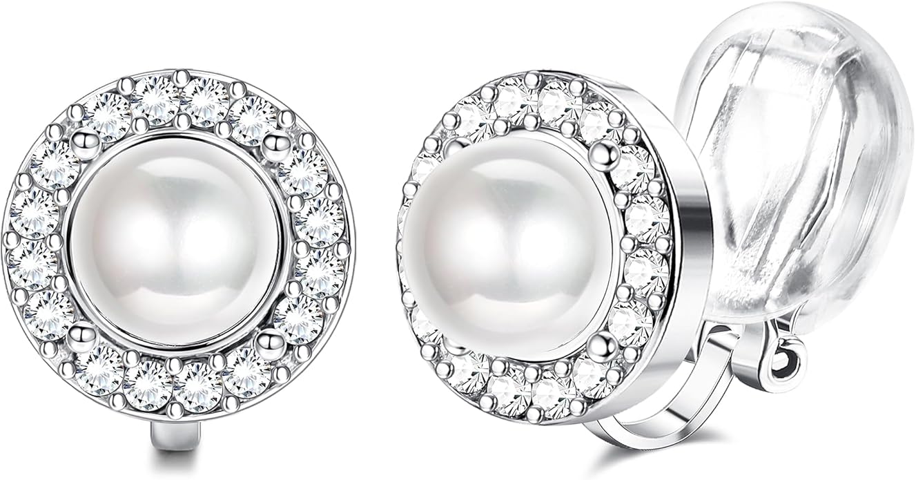 Thunaraz Elegant Clip on Earrings for Women Crystal Wedding Earrings Clip on Rhinestone Dance Competition Stage Opera Performance Earrings Formal Earrings for Brides Bridesmaids Non Pierced Jewelry