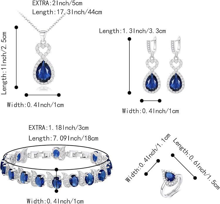 BriLove Wedding Jewelry Set for Women Bride Bridesmaid, Gorgeous Cubic Zirconia Teardrop Necklace Earrings Bracelet Adjustable Ring Jewelry Gift for Birthday/Anniversary/Mother’s Day