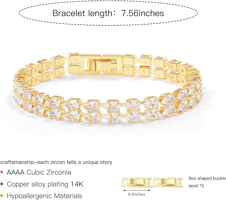 14K Gold Plated Women’s Tennis Bracelet – Sleek CZ Line Bracelet, Fits 6.0"–7.2" Wrist – Sparkly Everyday Jewelry Gift, Contemporary Tennis Bracelets for Women