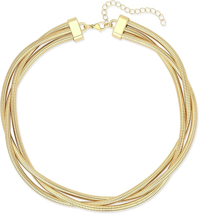 Chunky Gold Necklace for Women, Bold Big Wrap Choker Necklace for Women Gold Statement Necklace Lightweight Alloy Non-Tarnish Silver/Gold Collar Necklace Gold Choker Necklace Valentines Day Gifts for Her