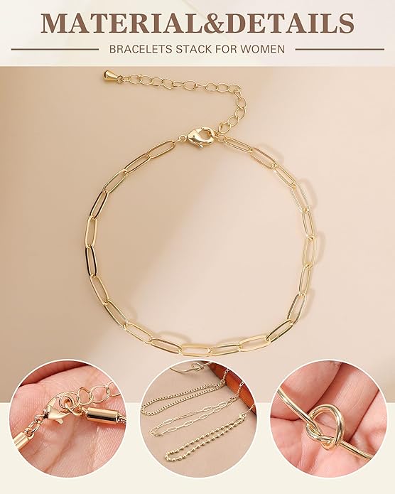 Gold Bracelets for Women, 14K Gold Plated Chain Bracelets Set for Women, Elegant Adjustable Bracelet Stack Jewelry Gifts for Womens