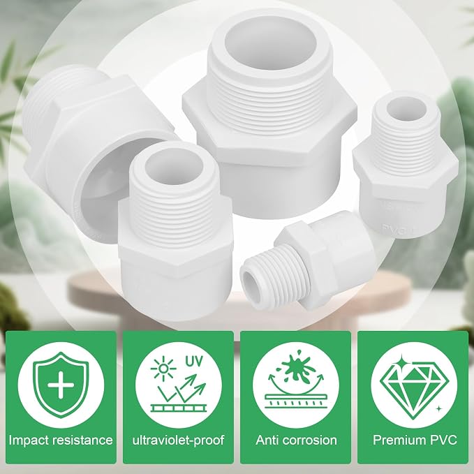 12Pack 1/2" PVC Male Adapter Pipe Fittings Furniture Grade SCH40 2-Way 0.50" - Image 4