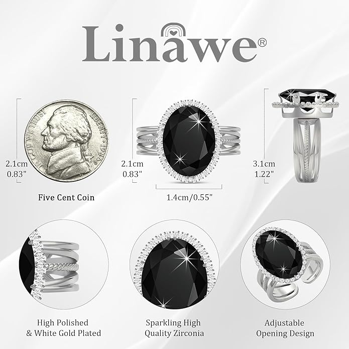 Linawe Birthstone Chunky Adjustable Rings for Women, Gold/Silver/Rose Gold Statement Rings, Imitation Diamond Fake Gemstone Crystal Cocktail Ring, Cubic Zirconia Costume Jewelry