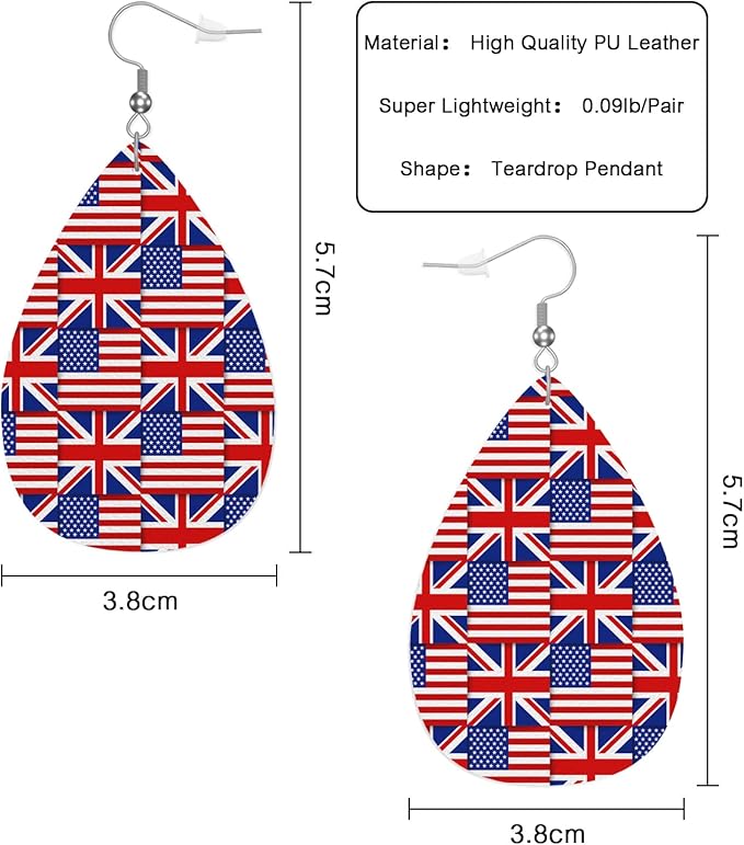 National Flags Fashion Faux Leather Earrings American Flag British Flag Wedding Teardrop Earrings Jewelry For Women Friends Bridal