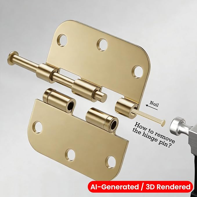 TDCHINGES Rounded Door Hinges Polished Brass 3.5 Inch 5/8" Lasting Mute | 30 - Image 3