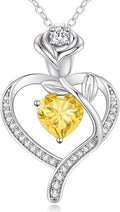 LOUISA SECRET Rose Flower Heart Birthstone Necklaces for Women, 925 Sterling Silver Fine Jewelry, Pendant Heart Necklaces Birthday Anniversary Christmas Gift for Women Wife Mom Girlfriend Lady
