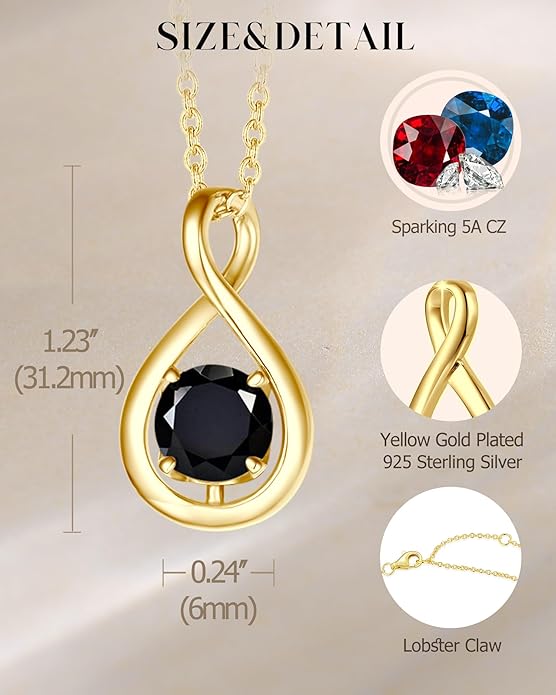 FANCIME Birthstone Necklaces for Women Fine Jewelry Sterling Silver Dainty Infinity Pendant Anniversary Birthday Christmas Gifts for Her Wife Mom Lady Daughter, Chain 16"+2" Extend