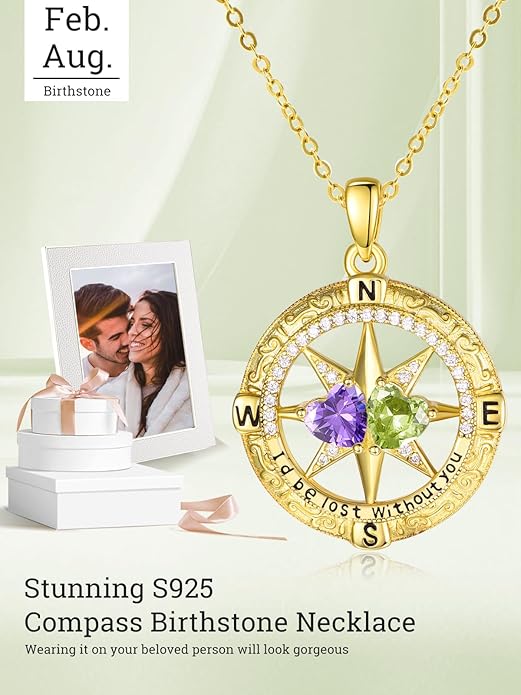 Valentine's Day Gifts for Wife 925 Sterling Silver Double Birthstone Pendant Necklaces I Love You for Always and Forever Necklace Anniversary Birthday Gifts for Wife Girlfriend Mom Her