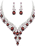 BriLove Women's Wedding Bridal Austrian Crystal Teardrop Flower Cluster Statement Necklace Dangle Earrings Jewelry Set for Party Prom