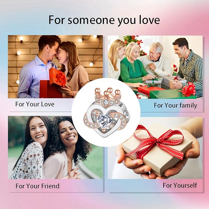 Birthday Fashion Love Heart Dangle Charm 925 Sterling Silver Charms fits Bracelets and Necklace Pendant Bead Charms Jewelry Present for Women Family Friends