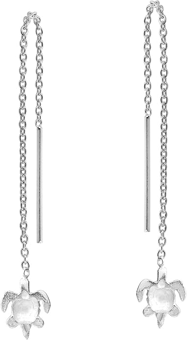AeraVida Beautiful Ocean Wanderer Sea Turtle on a Chain .925 Sterling Silver Slide Through Dangle Earrings for Nature and Animal Inspired Fashion with Tropical Beach Vibes