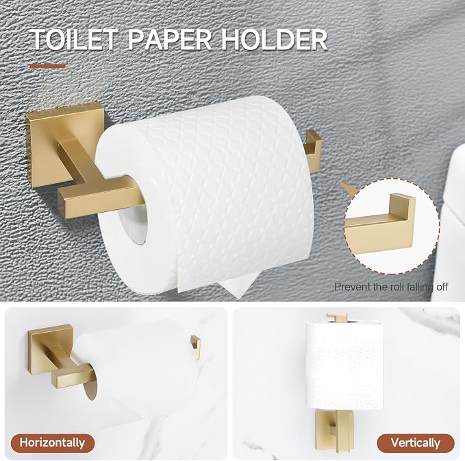 TQKAG Brushed Gold Bathroom Hardware Accessories Set 10 Pieces, 23.6" SUS304 - Image 4
