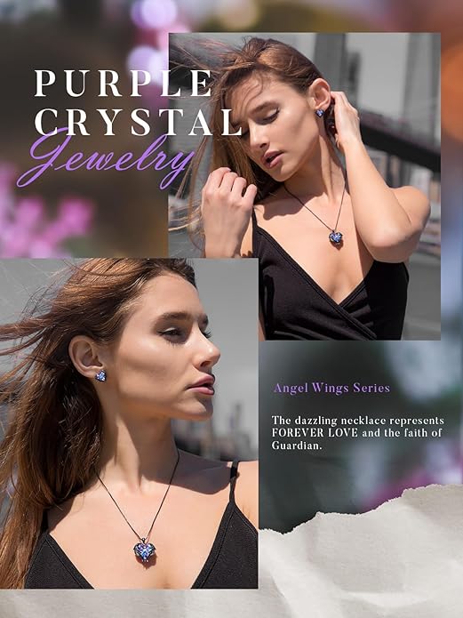 CDE Valentines Day Gifts for Women Angel Wings Necklace for Women with Birthstone, Love Heart Silver Tone/Gold Tone Pendant, Ideal Anniversary or Birthday Jewelry Gifts for Wife Girlfriend Her