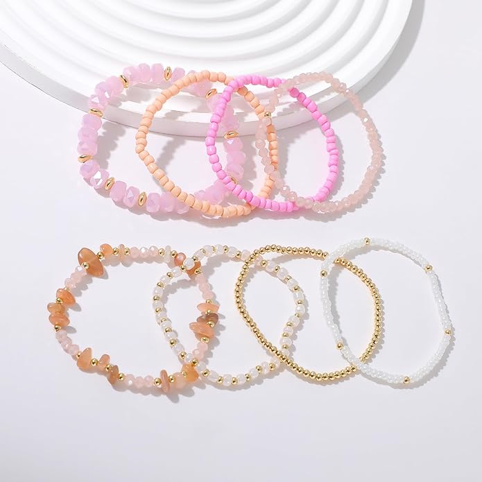 Heishi Beaded Stretch Bracelets for Women Stackable Polymer Clay Beads Bracelets Friendship Boho Summer Beach Bracelet Jewelry Set