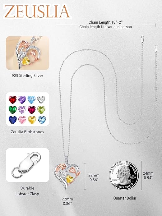 Valentine's Day Gifts for Wife 925 Sterling Silver Double Birthstone Pendant Necklaces I Love You for Always and Forever Necklace Anniversary Birthday Gifts for Wife Girlfriend Mom Her