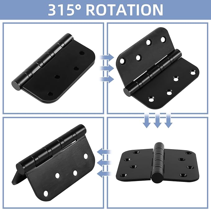 6 Pack Heavy Duty Stainless Steel Hinges, 4 x 4 Inch Matte Black Ball Bearing - Image 5